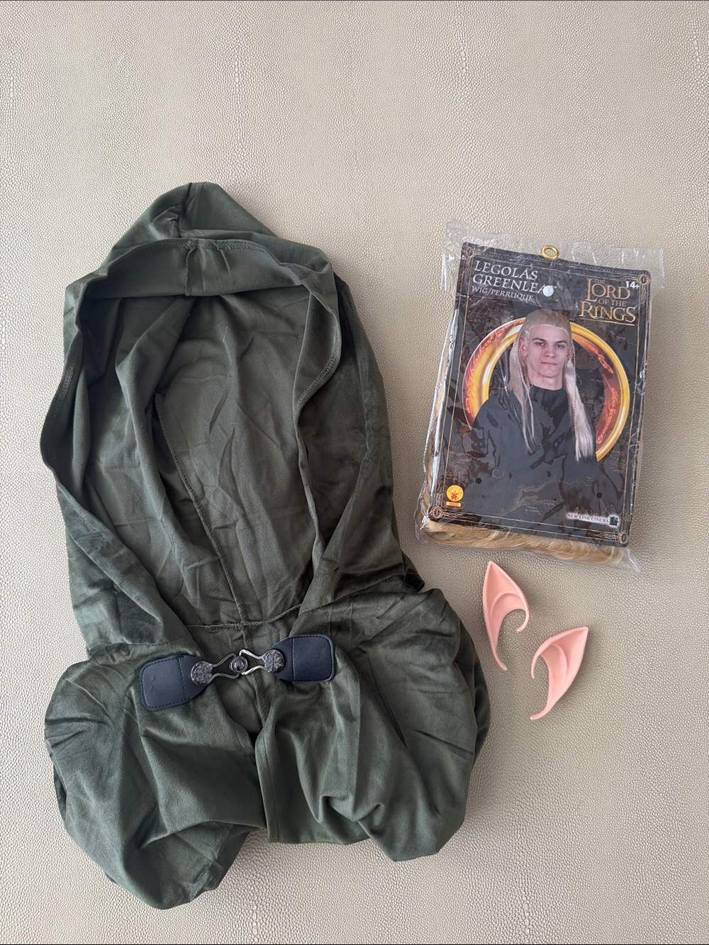 Lord of the Rings Legolas Halloween Costume Cosplay Wig Green Cloak and Elf Ears